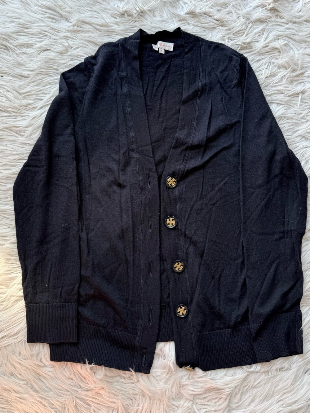 Y2K Tory Burch Merino Wool Navy Preppy Grandma Cardigan Sweater ASO Gossip Girl